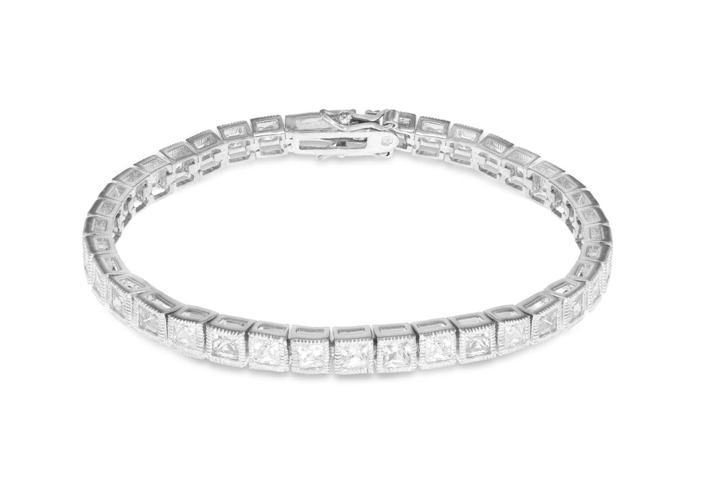 Sterling Silver Square Zirconia  Bracelet 18m/7"9