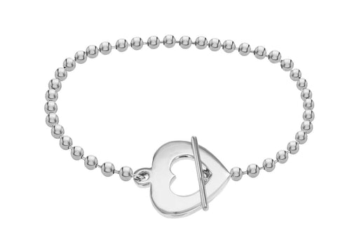 Sterling Silver Rhodium Plated Open-Heart T-Bar Bracelet 19m/7.5"9