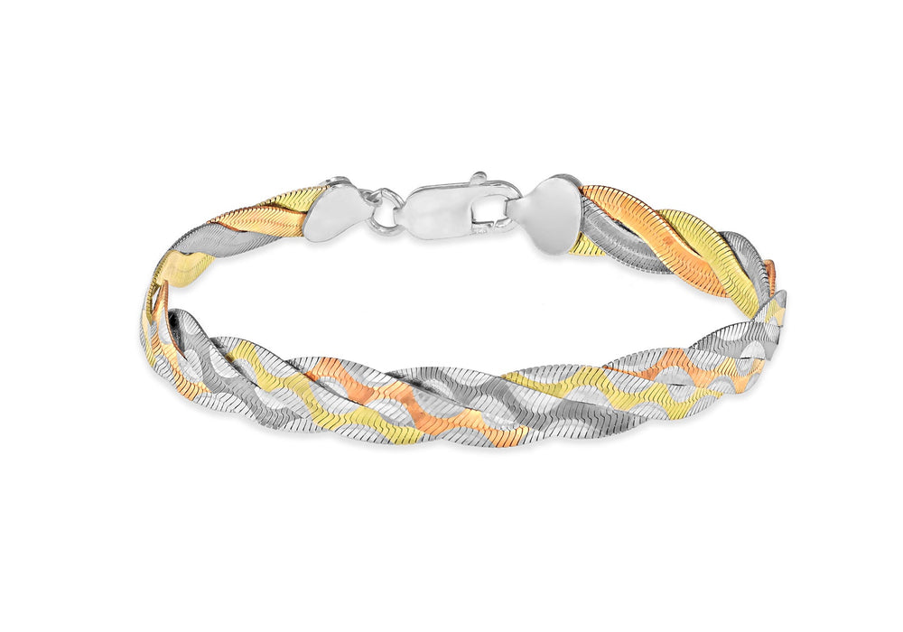 Sterling Silver 4 Tone Patterned Herringbone Bracelet 