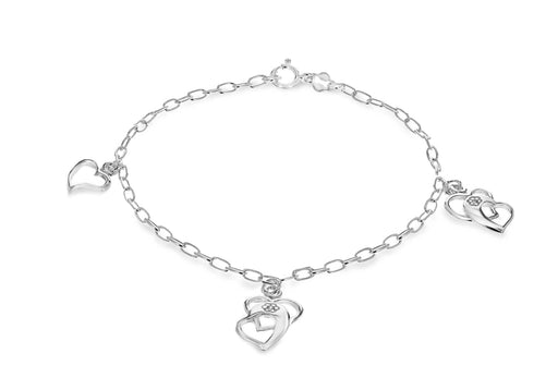 Sterling Silver Rhodium Plated Zirconia  Multi Heart Bracelet 19m/7.5"9