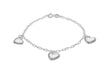 Sterling Silver Rhodium Plated Triple Puffed Heart Charm Bracelet 19m/7.5"9