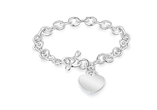 Sterling Silver Heart Tag T-Bar Belcher  Bracelet 19m/7.5"9