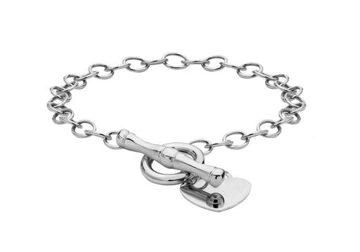 Sterling Silver 15.7mm x 20.4mm Heart Charm Belcher  Chain T-Bar Bracelet 19m/7.5"9