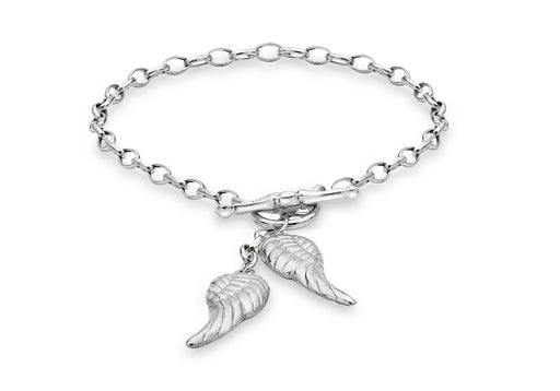 Sterling Silver Angel Wings T-Bar Bracelet 19m/7.5"9