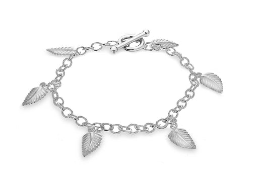 Sterling Silver Leaf Charm Belcher  Chain T-Bar Bracelet 19m/7.5"9