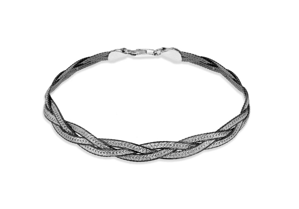 Sterling Silver and Oxidised  3-Plait Herringbone Bracelet 19m/7.5"9