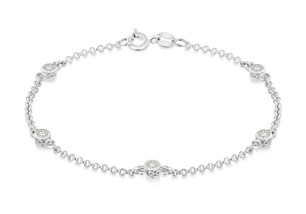 Sterling Silver Round Zirconia Station Bracelet 19m/7.5"9