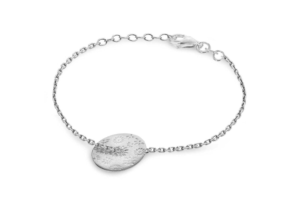 Sterling Silver 14.9mm Flower CutoCut Disc Adjustable Bracelet 16.5m/6.5"-19m/7.5"9