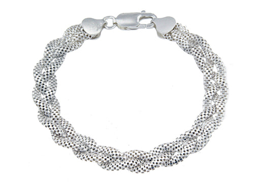 Sterling Silver 3 Plait Flat Poporn Chain Bracelet 19m/7.5"9