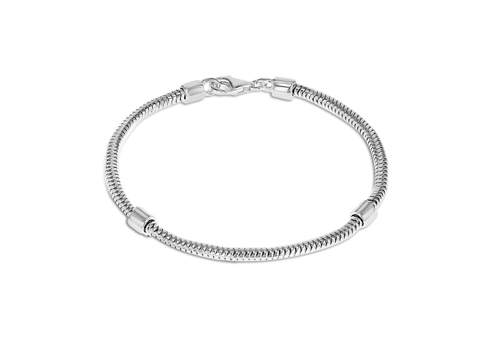 Sterling Silver 3mm Snake and Stations Bracelet 19m/7.5"9