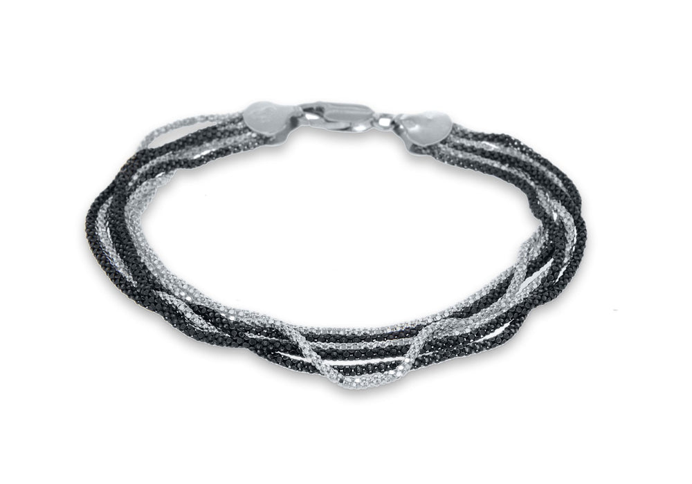 Sterling Silver 6 Strand Black and White Poporn Bracelet 19m/7.5"9