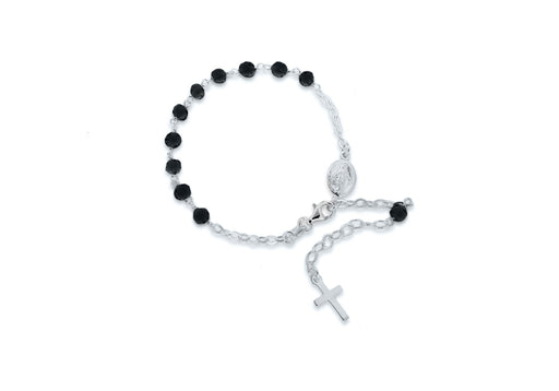 Sterling Silver Black Bead Rosary Bracelet 19m/7.5"9