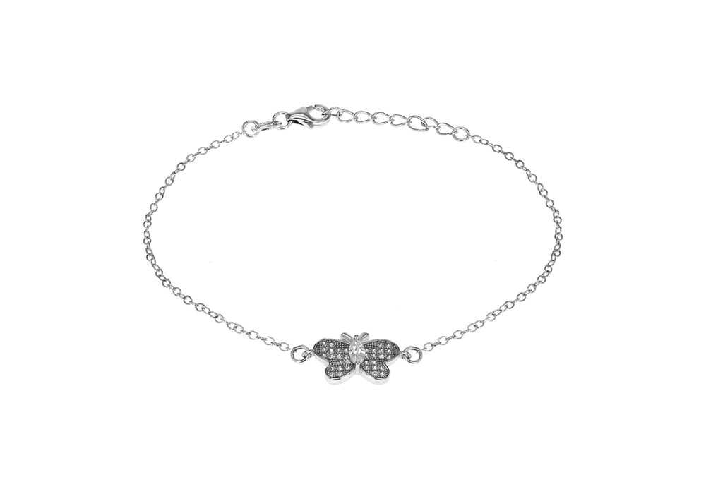 Sterling Silver Rhodium Plated Zirconia Butterfly Bracelet 16.5cm/6.5"9