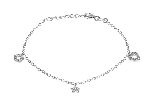 Sterling Silver Rhodium Plated Pave Set Zirconia  3-Charm Bracelet 15.25m/6"9