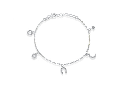 Sterling Silver Rhodium Plated Zirconia  5-Charm Adjustable Bracelet 16.5m/6.5"-19m/7.5"9