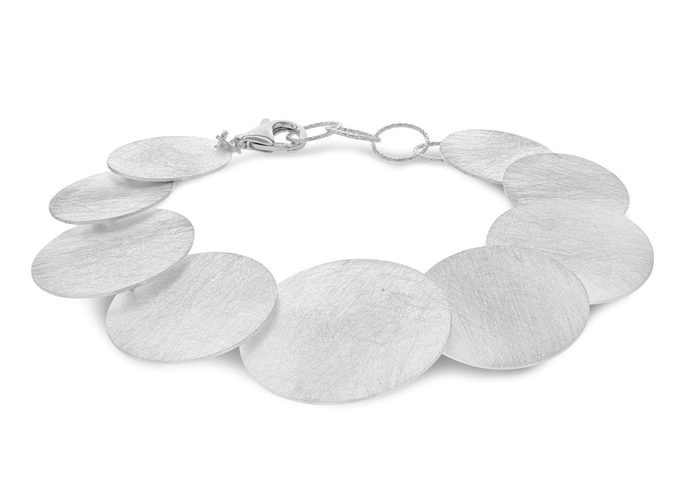 Sterling Silver Brushed Disc Adjustable Bracelet 19m/7.5"-21.5m/8.5"9