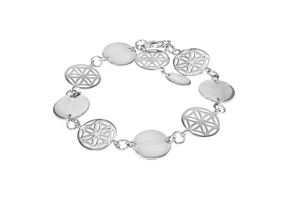 Sterling Silver Rhodium Plated Daisy Disc Design Bracelet 19m/7.59