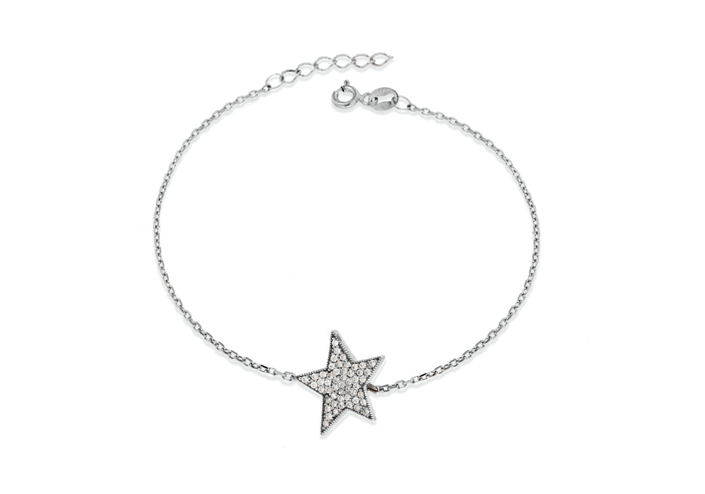 Sterling Silver Rhodium Plated Zirconia  Star Bracelet 19m/7.5"9