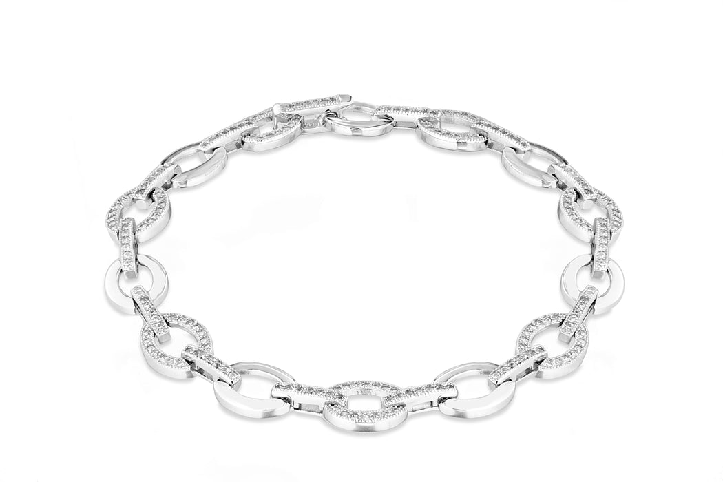 Sterling Silver Rhodium Plated Zirconia  Oval and Bar Bracelet 19m/7.5"9