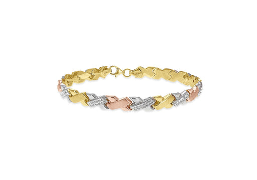 Sterling Silver 3-Colour Gold Plated Crystal Kisses Bracelet 19m/7.5"9