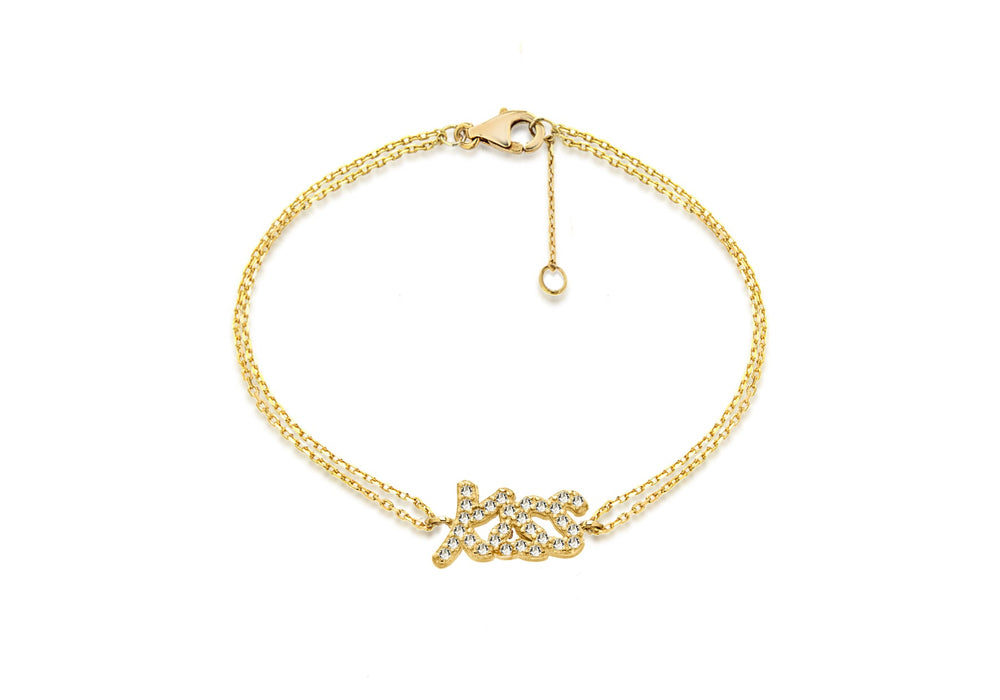 Sterling Silver Gold Plated Zirconia 'Kiss' Bracelet 