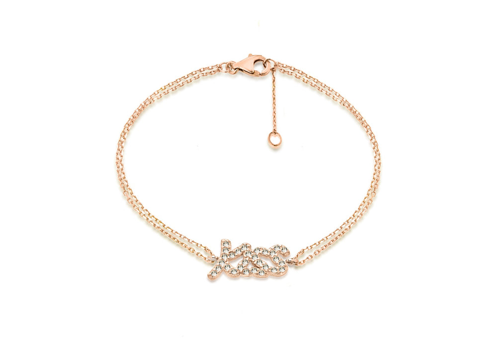 Sterling Silver Rose Gold Plated Zirconia  'Kiss' Bracelet 