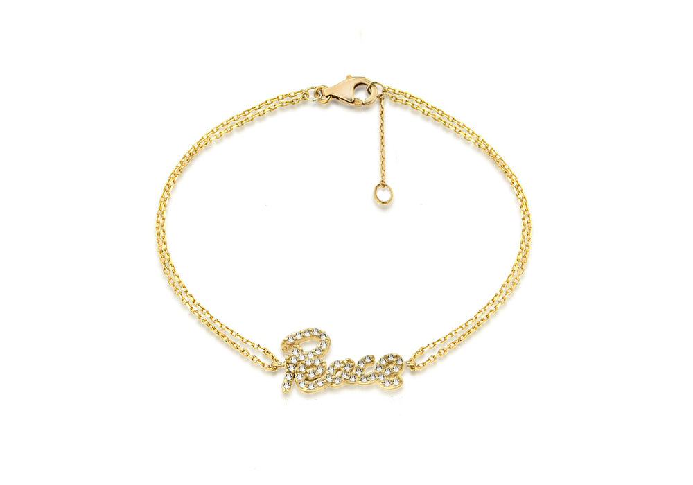 Sterling Silver Gold Plated Zirconia 'Peace' Bracelet 