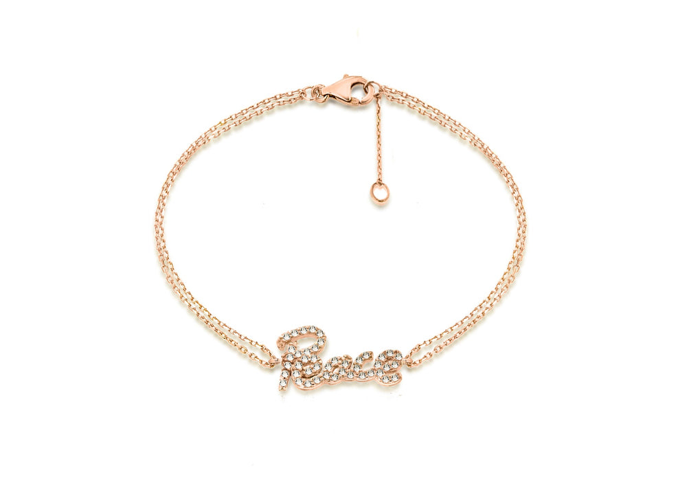 Sterling Silver Rose Gold Plated Zirconia 'Peace' Bracelet 