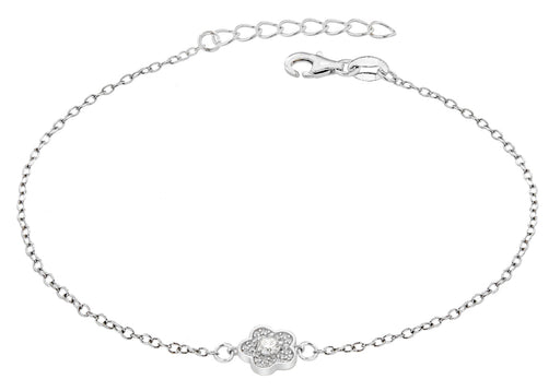 Sterling Silver Rhodium Plated Zirconia  Flower Bracelet 19m/7.5"9