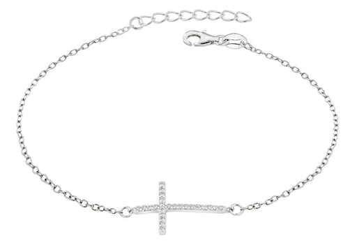 Sterling Silver Rhodium Plated Zirconia  Cross Bracelet 19m/7.5"9