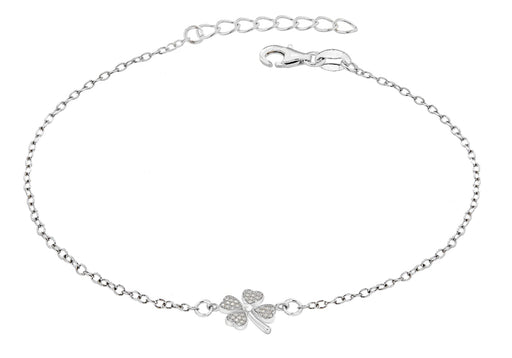 Sterling Silver Rhodium Plated Zirconia  Clover Bracelet 19m/7.5"9