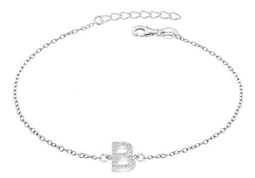 Sterling Silver Rhodium Plated Zirconia  'B' Initial Bracelet 19m/7.5"9