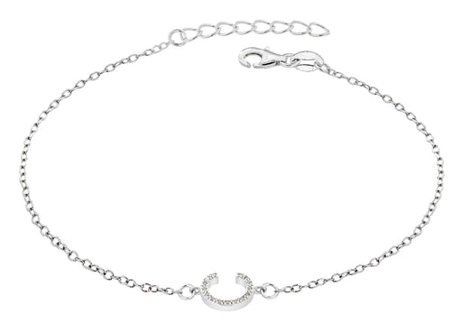 Sterling Silver Rhodium Plated Zirconia  '' Initial Bracelet 19m/7.5"9