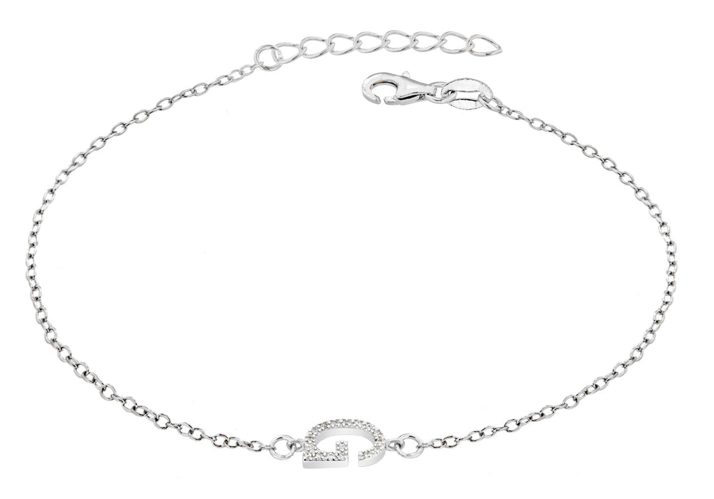 Sterling Silver Rhodium Plated Zirconia  'G' Initial Bracelet 19m/7.5"9