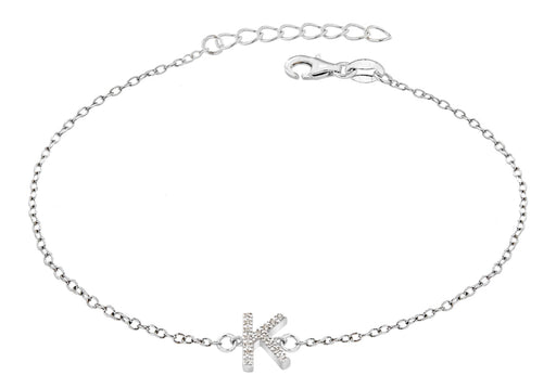 Sterling Silver Rhodium Plated Zirconia  'K' Initial Bracelet 19m/7.5"9