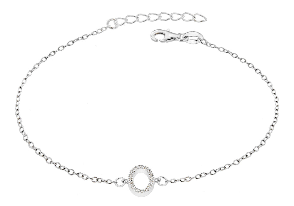 Sterling Silver Rhodium Plated Zirconia  'O' Initial Bracelet 19m/7.5"9