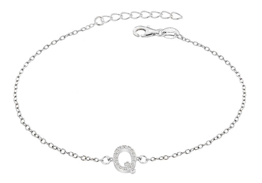 Sterling Silver Rhodium Plated Zirconia  'Q' Initial Bracelet 19m/7.5"9