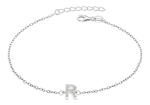 Sterling Silver Rhodium Plated Zirconia  'R' Initial Bracelet 19m/7.5"9