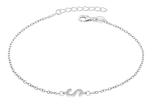 Sterling Silver Rhodium Plated Zirconia  'S' Initial Bracelet 19m/7.5"9