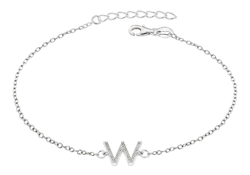 Sterling Silver Rhodium Plated Zirconia  'W' Initial Bracelet 19m/7.5"9