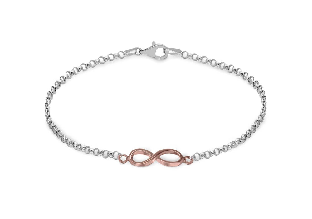 Sterling Silver Rose Gold Plated Diamond Cut Infinity Belcher  Bracelet 19m/7.5"9