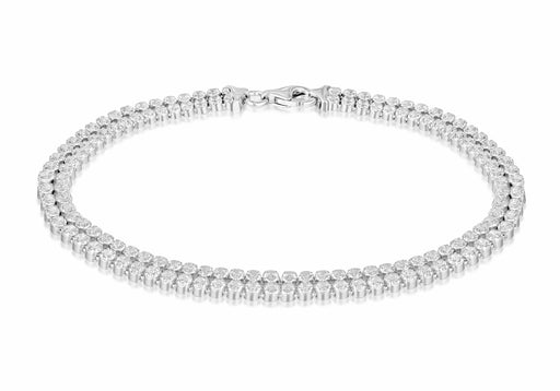 Sterling Silver Rhodium Plated 2mm Round Zirconia  Double-Row Tennis Bracelet 19m/7.5"9