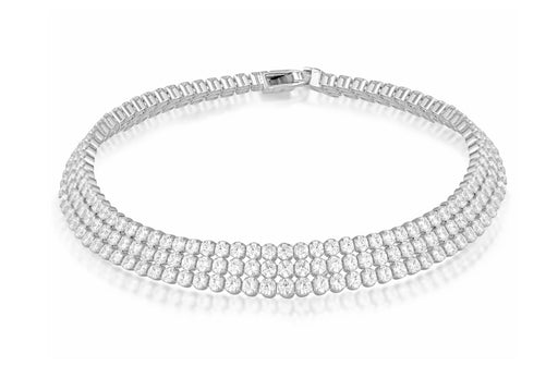 Sterling Silver Rhodium Plated 2mm Round Zirconia  Triple-Row Tennis Bracelet 19m/7.5"9