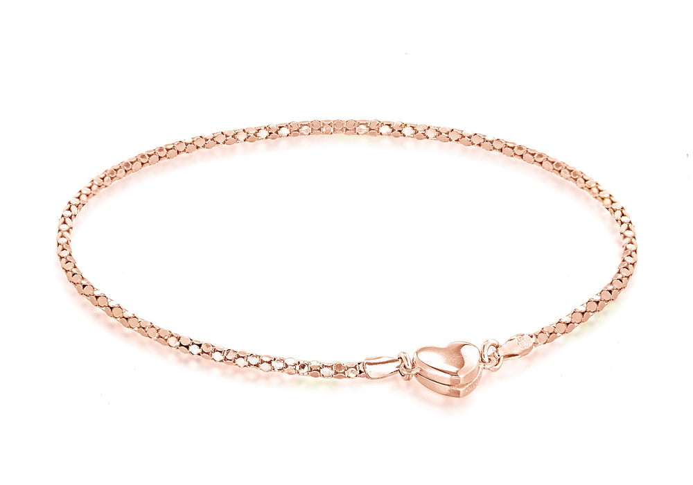 Sterling Silver Rose Gold Tone Magnetic Heart Poporn Chain Bracelet 