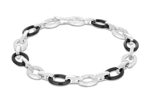 Sterling Silver Rhodium Plated Zirconia  and Black Ceramic Link Bracelet 18m/7"9