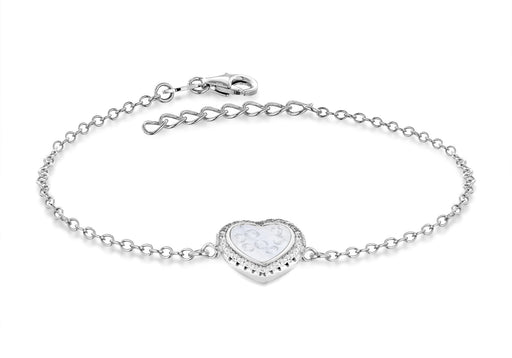 Sterling Silver Rhodium Plated Floating Zirconia  Stones Heart Bracelet 19m/7.5"9