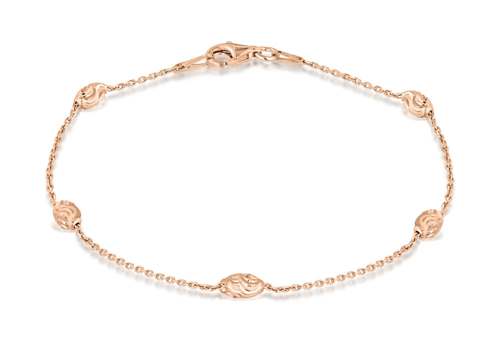 Sterling Silver Rose Gold Plated Diamond Cut Ball and Trace Chain Bracelet 19m/7.5"9