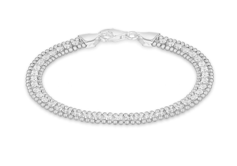 Sterling Silver Rhodium Plated Zirconia Ball Bracelet 