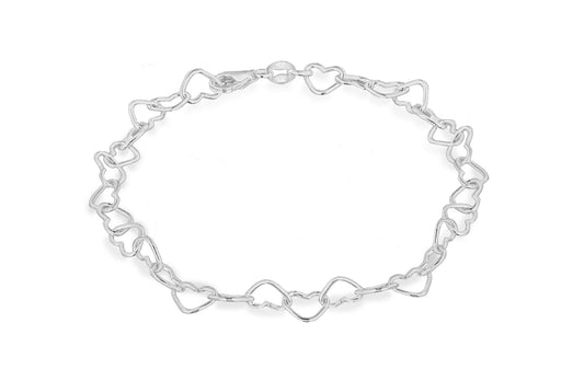 Sterling Silver Rhodium Plated Heart Link Bracelet 19m/7.5"9