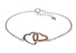 Sterling Silver White and Rose Gold Plated Double-Heart Adjustable Bracelet